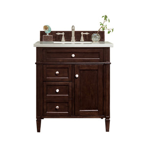 Brittany 30" Single Vanity, Burnished Mahogany, w/ 3 CM Classic White Quartz Top James Martin