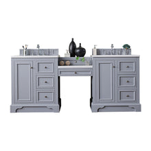 Load image into Gallery viewer, De Soto 82&quot; Double Vanity Set, Silver Gray w/ Makeup Table, 3 CM Carrara Marble Top