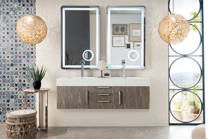 Mercer Island 59" Double Vanity, Ash Gray w/ Glossy White Composite Top