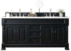 Brookfield 72" Double Vanity, Antique Black w/ 3 CM White Zeus Quartz Top