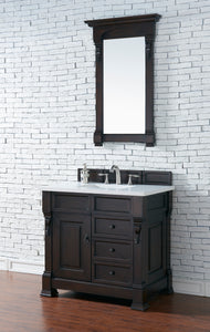 Brookfield 36" Single Vanity, Burnished Mahogany w/ 3 CM White Zeus Quartz Top