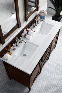 Brittany 60" Burnished Mahogany Double Vanity w/ 3 CM Arctic Fall Solid Surface Top