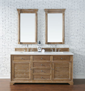 Savannah 72" Double Vanity Cabinet, Driftwood, w/ 3 CM Classic White Quartz Top