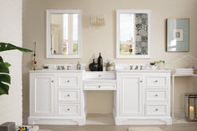 Load image into Gallery viewer, De Soto 94&quot; Double Vanity Set, Bright White w/ Makeup Table, 3 CM White Zeus Quartz Top