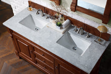 Load image into Gallery viewer, Brookfield 60&quot; Double Vanity, Warm Cherry w/ 3 CM Carrara Marble Top