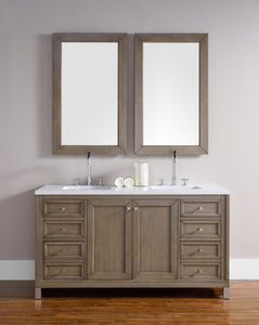 Chicago 60" Double Vanity, Whitewashed Walnut w/ 3 CM White Zeus Quartz Top