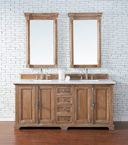 Providence 72" Double Vanity Cabinet, Driftwood, w/ 3 CM Classic White Quartz Top