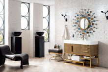Load image into Gallery viewer, Columbia 48&quot; Single Vanity, Latte Oak, Radiant Gold w/ Glossy White Composite Top