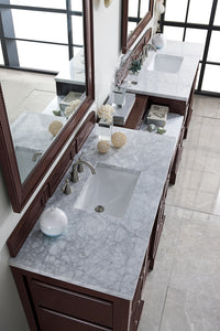 Bathroom Vanities Outlet Atlanta Renovate for LessDe Soto 118" Double Vanity Set, Burnished Mahogany w/ Makeup Table, 3 CM Carrara Marble Top