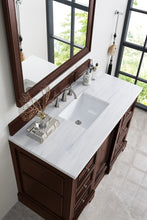 Load image into Gallery viewer, De Soto 48&quot; Single Vanity, Burnished Mahogany w/ 3 CM Arctic Fall Solid Surface Top