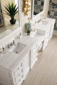Bathroom Vanities Outlet Atlanta Renovate for LessDe Soto 118" Double Vanity Set, Bright White w/ Makeup Table, 3 CM Arctic Fall Solid Surface Top