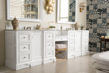 Load image into Gallery viewer, De Soto 118&quot; Double Vanity Set, Bright White w/ Makeup Table, 3 CM Carrara Marble Top