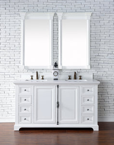 Providence 60" Double Vanity Cabinet, Bright White, w/ 3 CM Classic White Quartz Top James Martin