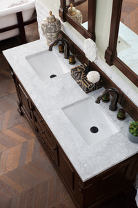 Bathroom Vanities Outlet Atlanta Renovate for LessBrookfield 60" Double Vanity, Burnished Mahogany w/ 3 CM Carrara Marble Top