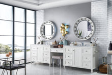 Load image into Gallery viewer, Copper Cove Encore 122&quot; Double Vanity Set, Bright White w/ Makeup Table, 3 CM Carrara Marble Top