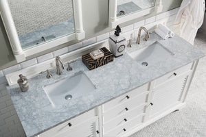 Savannah 72" Bright White Double Vanity w/ 3 CM Carrara Marble Top James Martin