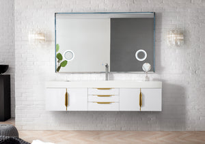 Mercer Island 72" Single Vanity, Glossy White, Radiant Gold w/ Glossy White Composite Top