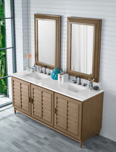 Portland 72" Double Vanity Whitewashed Walnut, w/ 3 CM White Zeus Quartz Top