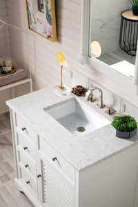 Savannah 36" Single Vanity Cabinet, Bright White, w/ 3 CM Eternal Jasmine Pearl Quartz Top