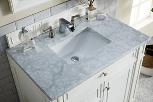 Bristol 36" Single Vanity, Bright White, w/ 3 CM Carrara Marble Top