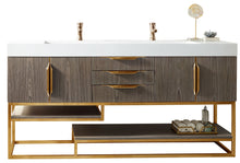 Load image into Gallery viewer, Columbia 72&quot; Double Vanity, Ash Gray, Radiant Gold w/ Glossy White Composite Top