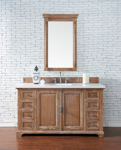 Providence 60" Single Vanity Cabinet, Driftwood, w/ 3 CM Classic White Quartz Top