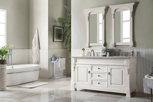 Brookfield 60" Double Vanity, Bright White w/ 3 CM Carrara Marble Top