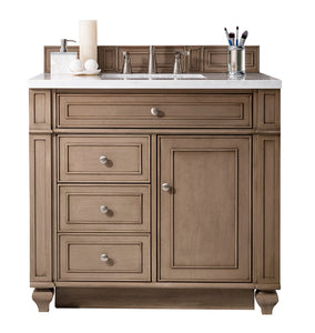 Bristol 36" Single Vanity, Whitewashed Walnut, w/ 3 CM Arctic Fall Solid Surface Top