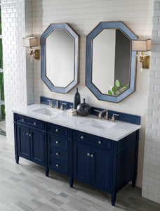 Brittany 72" Victory Blue Double Vanity w/ 3 CM Carrara Marble Top