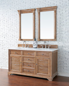 Savannah 60" Double Vanity Cabinet, Driftwood, w/ 3 CM Classic White Quartz Top