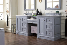 Load image into Gallery viewer, De Soto 82&quot; Double Vanity Set, Silver Gray w/ Makeup Table, 3 CM Arctic Fall Solid Surface Top