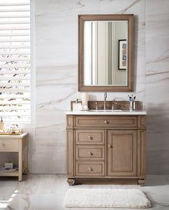 Bristol 36" Single Vanity, Whitewashed Walnut, w/ 3 CM Arctic Fall Solid Surface Top