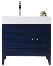 Load image into Gallery viewer, Linear 36&quot; Single Vanity, Victory Blue w/ Glossy White Composite Top