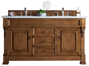 Brookfield 60" Double Vanity, Country Oak w/ 3 CM Arctic Fall Solid Surface Top