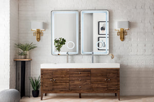 Linear 72" Double Vanity, Mid Century Walnut w/ Glossy White Composite Top