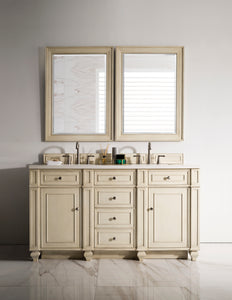 Bristol 60" Double Vanity, Vintage Vanilla, w/ 3 CM Classic White Quartz Top