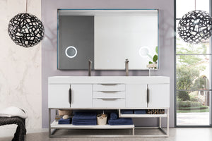 Columbia 72" Double Vanity, Glossy White w/ Glossy White Composite Top