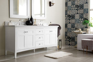 Palisades 72" Double Vanity, Bright White, w/ 3 CM White Zeus Quartz Top