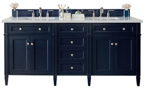 Brittany 72" Victory Blue Double Vanity w/ 3 CM Carrara Marble Top