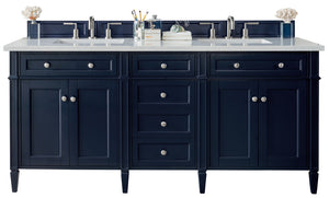 Brittany 72" Victory Blue Double Vanity w/ 3 CM Classic White Quartz Top