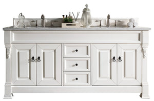 Brookfield 72" Double Vanity, Bright White w/ 3 CM Carrara Marble Top