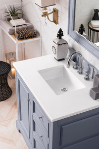 De Soto 36" Single Vanity, Silver Gray w/ 3 CM White Zeus Quartz Top