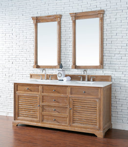 Savannah 72" Double Vanity Cabinet, Driftwood, w/ 3 CM Classic White Quartz Top