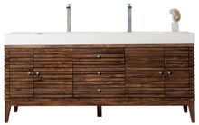 Load image into Gallery viewer, Linear 72&quot; Double Vanity, Mid Century Walnut w/ Glossy White Composite Top