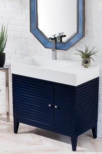 Linear 36" Single Vanity, Victory Blue w/ Glossy White Composite Top