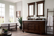 Load image into Gallery viewer, Brookfield 60&quot; Double Vanity, Burnished Mahogany w/ 3 CM Carrara Marble Top