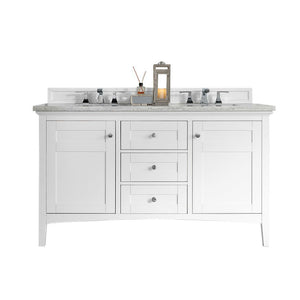 Palisades 60" Double Vanity, Bright White w/ 3 CM Carrara Marble Top