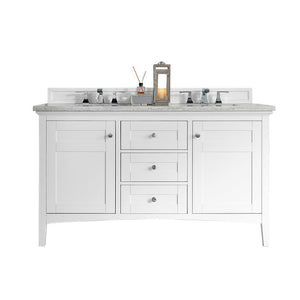 Palisades 60" Double Vanity, Bright White w/ 3 CM Arctic Fall Solid Surface Top