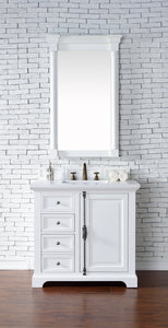Providence 36" Single Vanity Cabinet, Bright White, w/ 3 CM Classic White Quartz Top James Martin