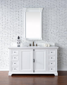 Providence 60" Single Vanity Cabinet, Bright White, w/ 3 CM Classic White Quartz Top James Martin